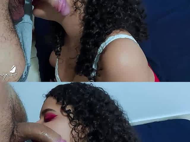 Red Lingerie, Fiery Makeup and a Messy Facial Finish