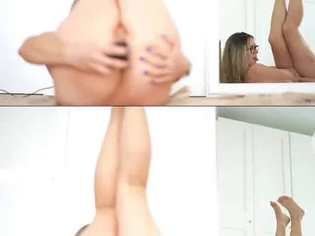 She plays whit a dildo up her asshole.
