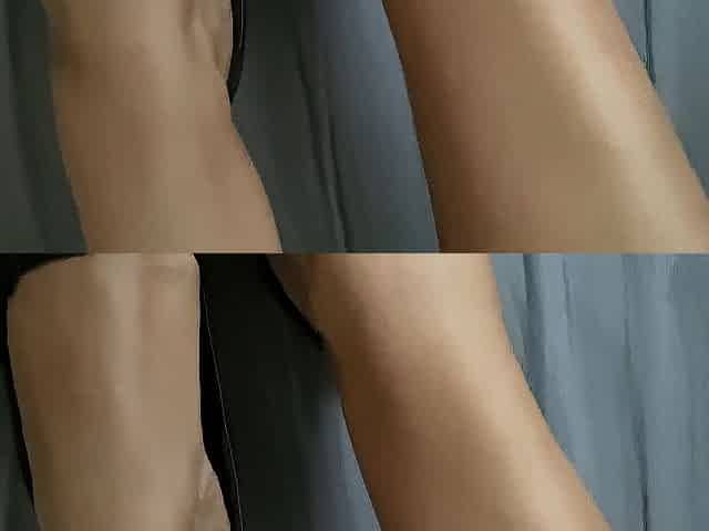 Footjob in a very high heels, one ruined climax, and I cum on her soles