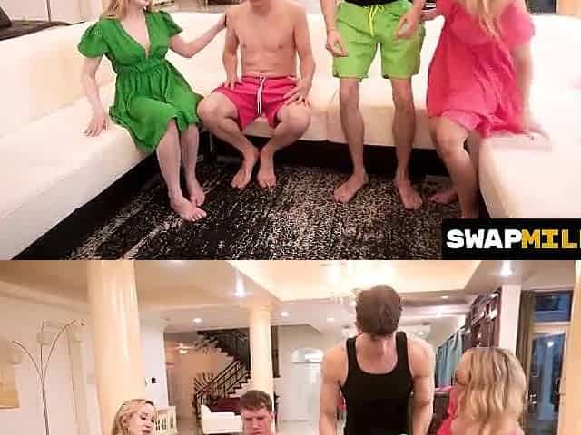 Lewd MILFs Turn a Caught Fling into a Kinky Group Screw Where They Ride Their Own Stepsons' Ramrods