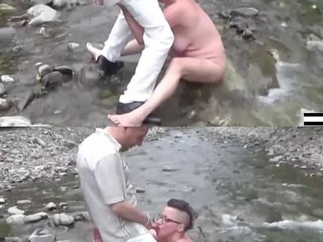 Screw at the river with real sexually excited pig