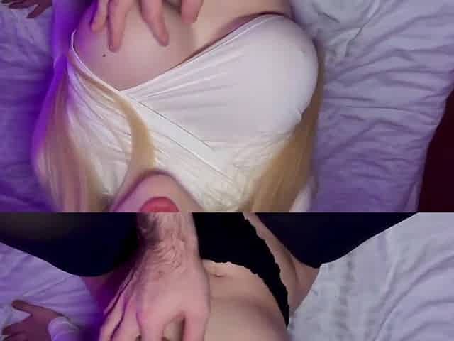 Blondessa filmed a foot fetish porno! That guy cum on her large breasts!