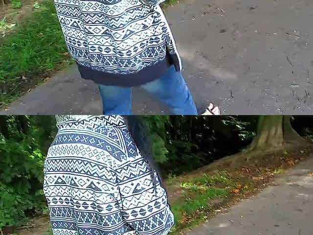Hot peeing jeans on public place