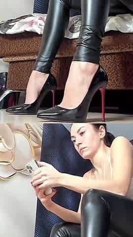 Leather Leggings, Heels, Bare Feet, Tits Play, Edging