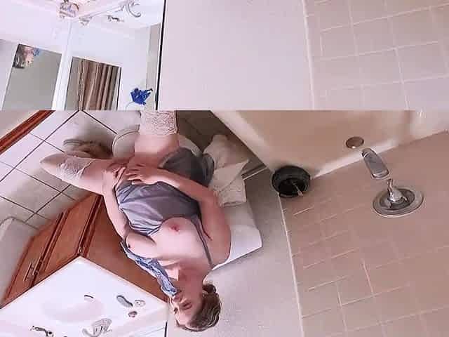 Masturbating stepmom in the bathroom invites stepson in for