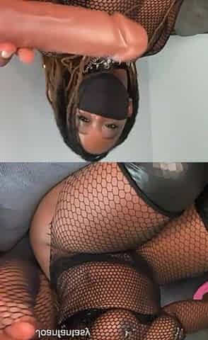 Joanfantasy solo play in Ebony fishnet underware