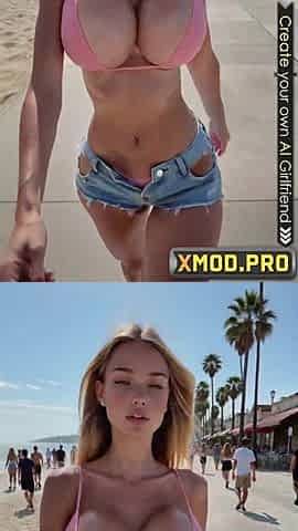 A sexy walk on the summer beach and cum on the breasty doxy's face - Ai Generated Animation Porn
