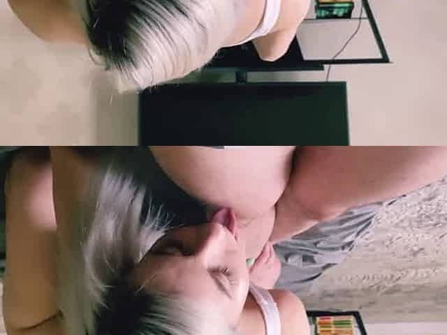 Blonde Babe Gives Her Man a Sloppy Blowjob and Swallows His Cum