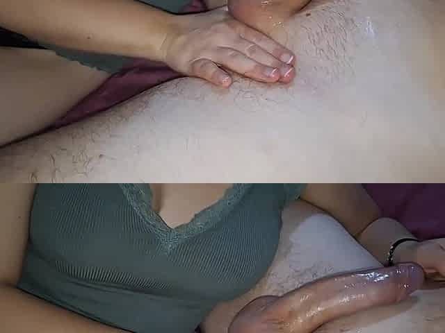 This babe gives me an oil tugjob ended with ejaculation on her large breasts