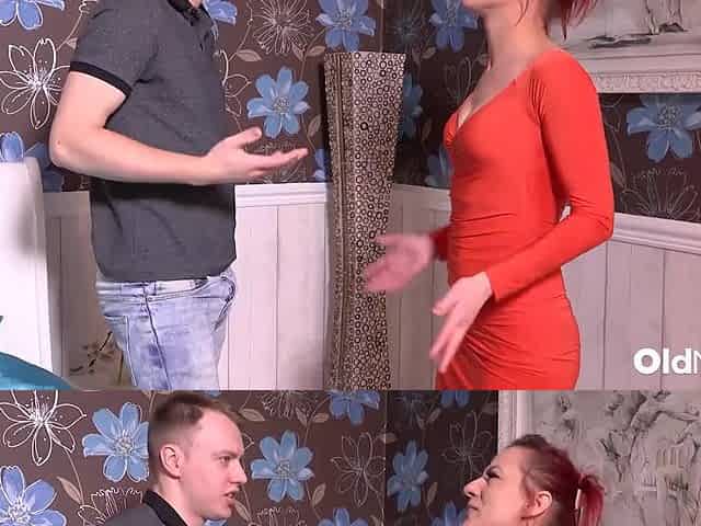 Oldnanny Redhead Mature In Red Dress Fucks Horny Guy