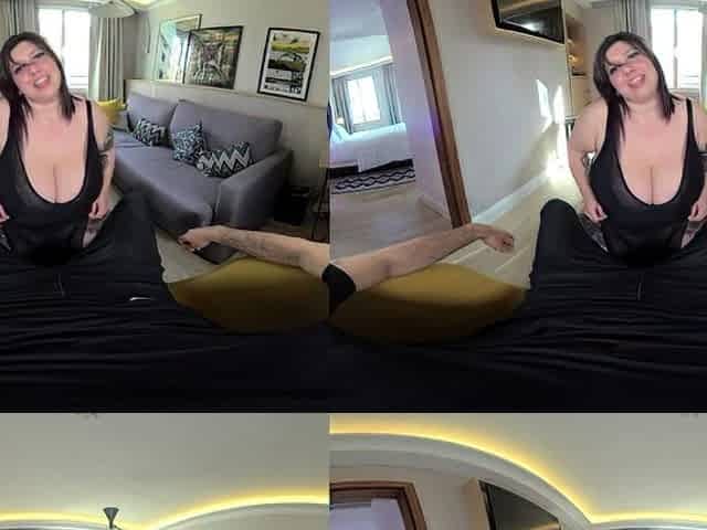 A super sexy brunette massages her big boobs