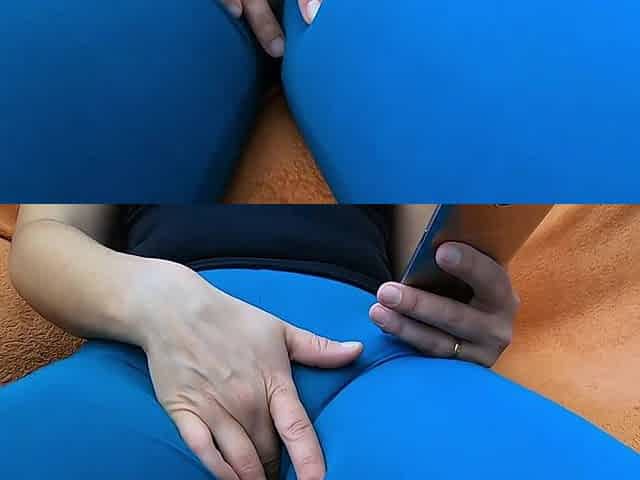 Horny Wife with a Big Pussy Enjoys a Huge Cock Through Leggings Until Orgasm