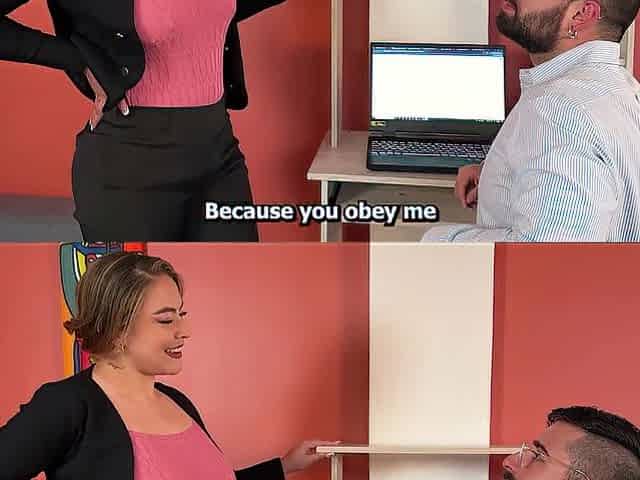 Breasty boss likes to boss her attractive employee and they end up banging hard