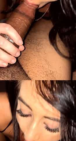 Brunette teen swallowing cum in POV blowjob