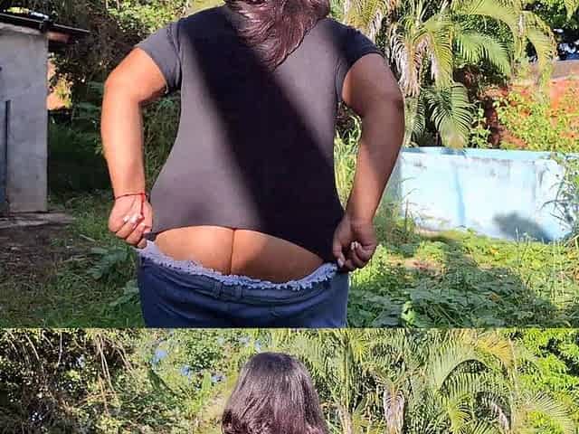 Latina BBW Walking Outdoors with Her Pants Down Low