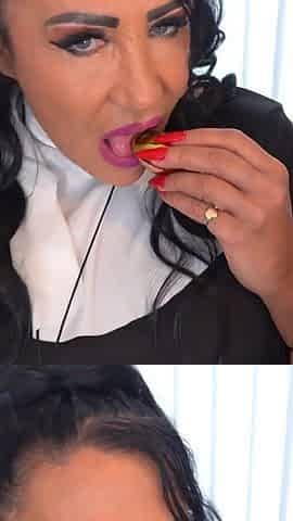 Naughty nun with huge pussy lips