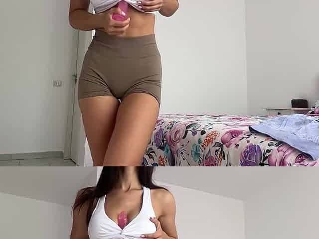 Sexy brunette hair tries brassiere