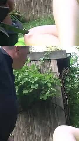 Big ass mature couple pussy fucking in the garden