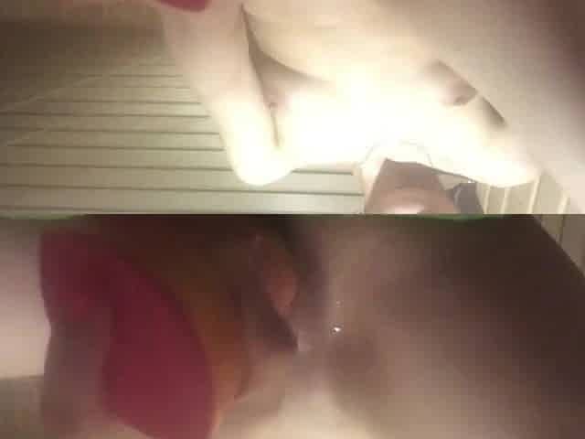 A bottle of shampoo in the pussy. Sex enjoyment in the sauna