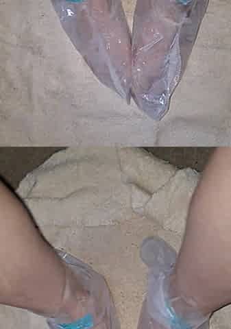 Pedicure Step Feet in Plastic Foot Mask Booties
