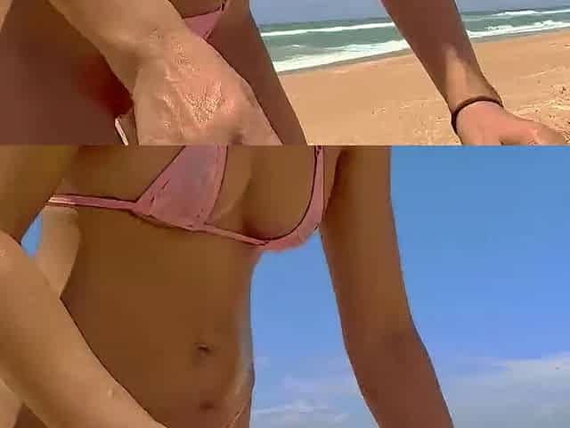 84 Asian milf wife gets microbikini beach creampie