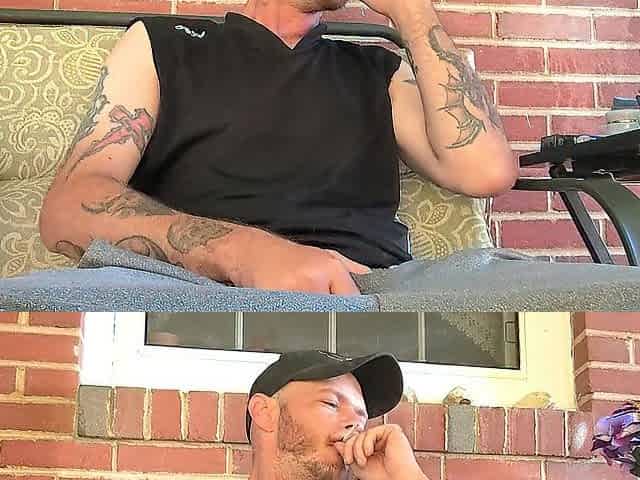 Smokin' and jerking off my BWC outside until spunk fountain