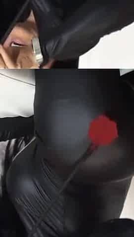 Sofia Cucci live web with a black leather suit