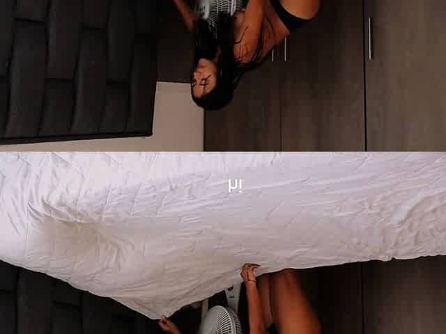 I find my stepsister arranging the bed but we disorganize