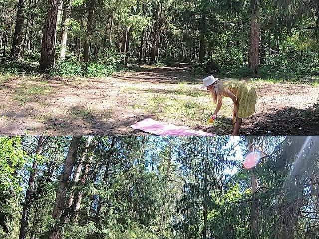 Bare yoga in the forest