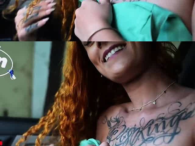 Redhead slut deepthroats dick, gets cum in mouth. Hardcore