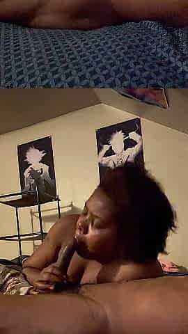 Black wife ,sucking ,large ebony jock