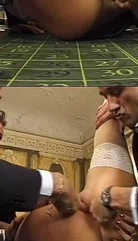 Double Penetration and Cumshot on Ass and Mouth for Beautiful Vintage MILF in the Casino