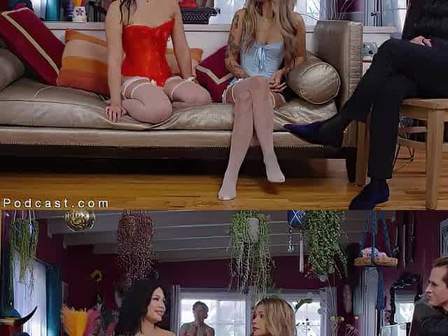 Hawt Latin chick Scarlett and hawt playgirl Ava get screwed during Podcast interview