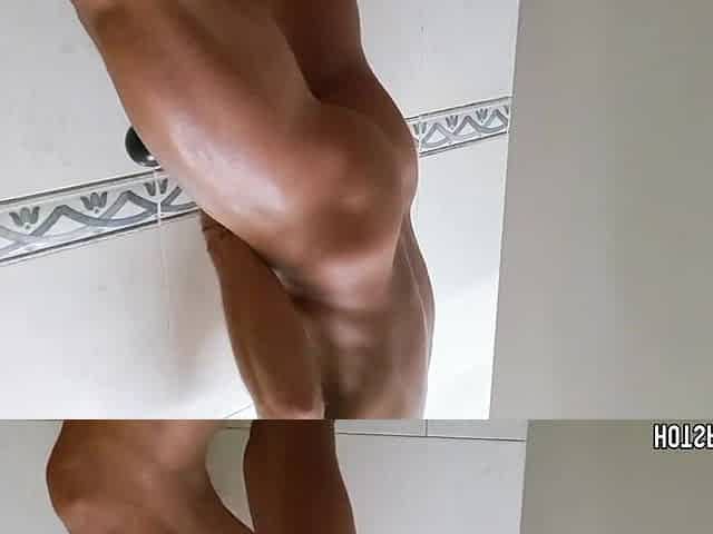 Hawt Dude with Consummate Booty and Ramrod Masturbating with Fleshlight in Public Bath