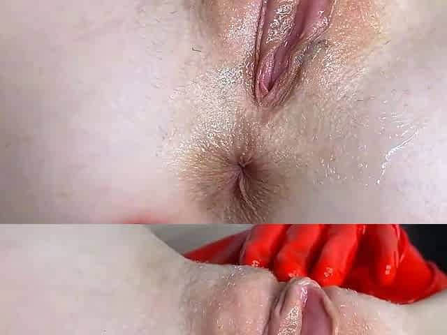 Oiled light-haired fucktoys with her latex masturbation