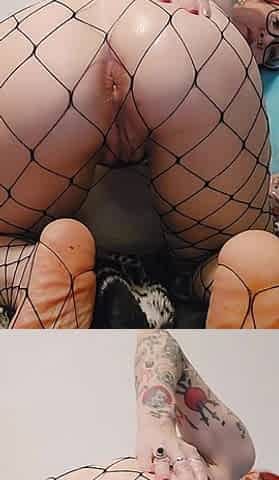 Fishnets Goth Anal Masturbation with Plug and Glass Dildo