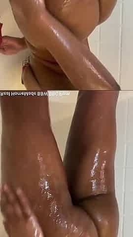 In the Shower Stimulating My Big Clit with Wand Vibrator