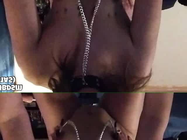 Fucked Doggystyle With Nipple Clamps Front View