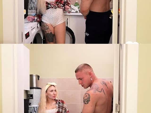 College roommate gets dick while doing laundry