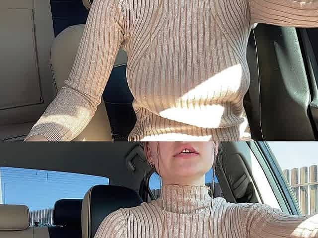 Step sister masturbates moist twat in the front seat of the car