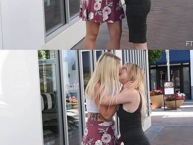 Sasha and Victoria flash their teen pussies in public