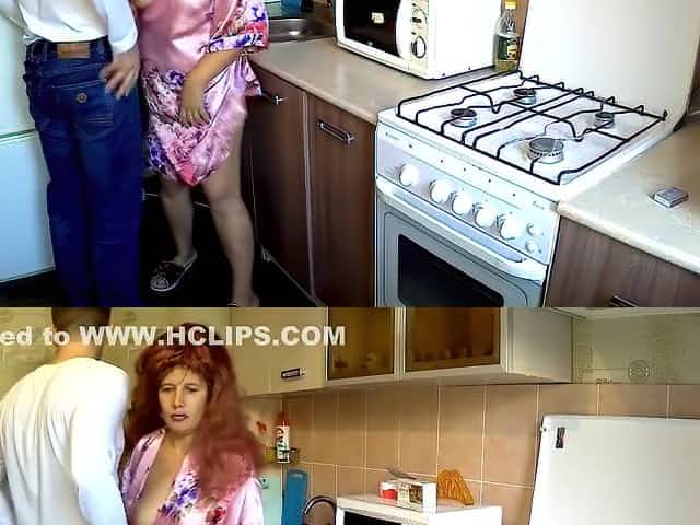 Son fucked in the big ass stepmom in the kitchen. Mother and stepson anal