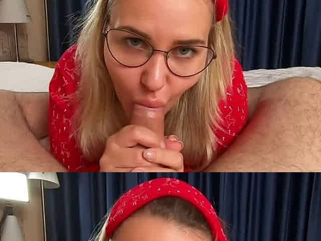 Cute Blonde Teen's POV Christmas Blowjob