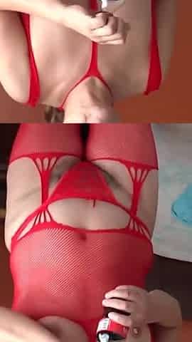 Mature in Lingerie Masturbates in Front of Her Employee's, Cum on Her Big Ass
