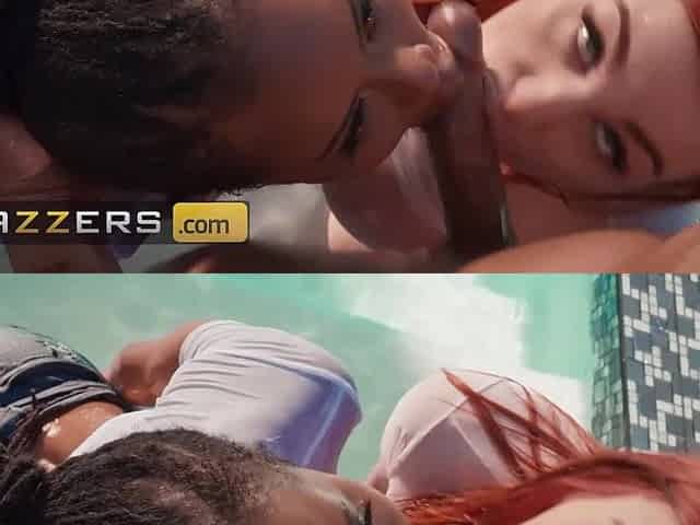 BRAZZERS - Kira Noir And Abigaiil Morris Get Oiled Up For A Wild Poolside 3some
