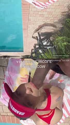 Snowbunny lifeguard enjoys outdoor BBC passion by the pool