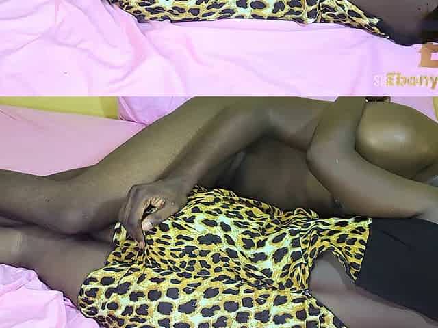 An Afro pair shares moments, culminating in her climaxing.