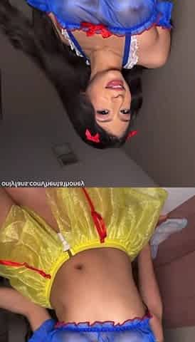 Small Snow White creams all over biggest sextoy!