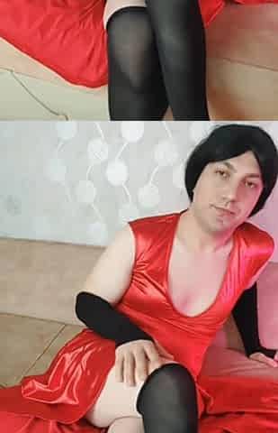 Red Clothed White Feminine Sissy