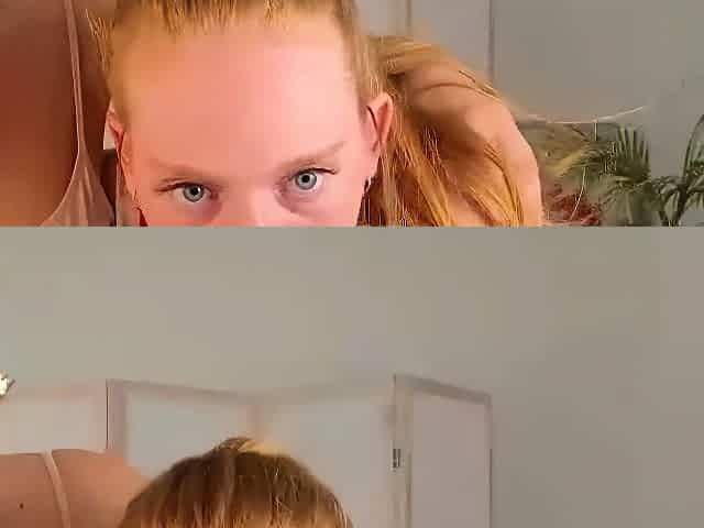 Blonde teen girl playing on webcam
